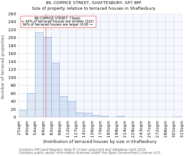 89, COPPICE STREET, SHAFTESBURY, SP7 8PF: Size of property relative to terraced houses houses in Shaftesbury