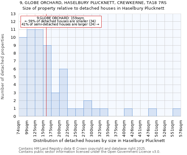 9, GLOBE ORCHARD, HASELBURY PLUCKNETT, CREWKERNE, TA18 7RS: Size of property relative to detached houses houses in Haselbury Plucknett