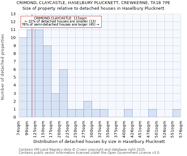 CRIMOND, CLAYCASTLE, HASELBURY PLUCKNETT, CREWKERNE, TA18 7PE: Size of property relative to detached houses houses in Haselbury Plucknett
