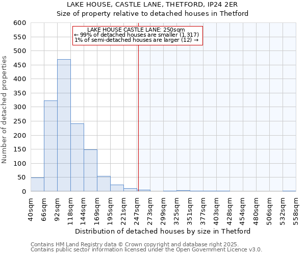 LAKE HOUSE, CASTLE LANE, THETFORD, IP24 2ER: Size of property relative to detached houses houses in Thetford