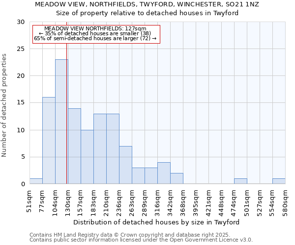 MEADOW VIEW, NORTHFIELDS, TWYFORD, WINCHESTER, SO21 1NZ: Size of property relative to detached houses houses in Twyford