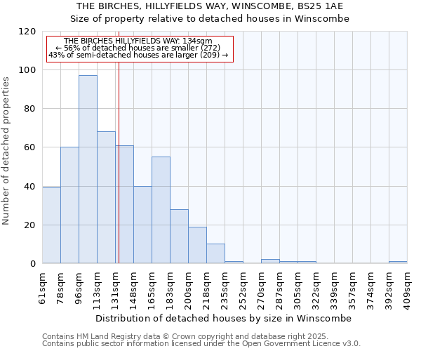 THE BIRCHES, HILLYFIELDS WAY, WINSCOMBE, BS25 1AE: Size of property relative to detached houses houses in Winscombe