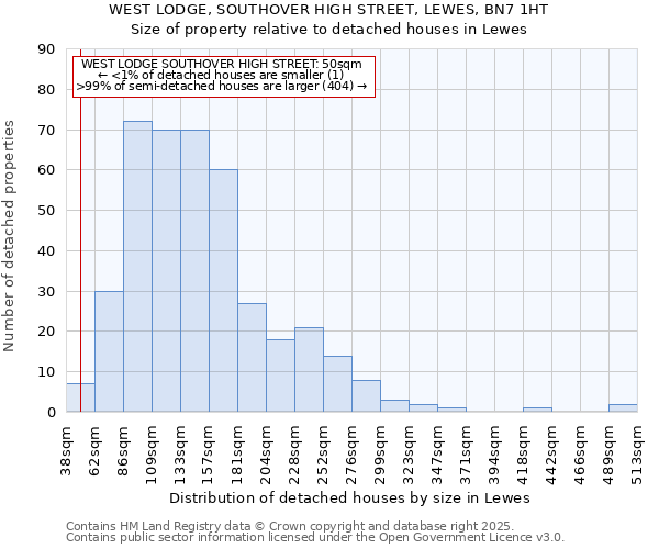 WEST LODGE, SOUTHOVER HIGH STREET, LEWES, BN7 1HT: Size of property relative to detached houses houses in Lewes
