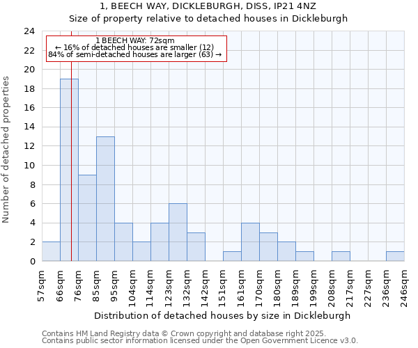 1, BEECH WAY, DICKLEBURGH, DISS, IP21 4NZ: Size of property relative to detached houses houses in Dickleburgh