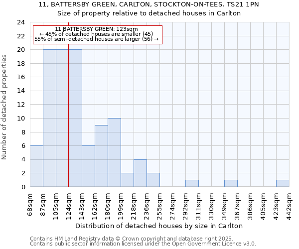 11, BATTERSBY GREEN, CARLTON, STOCKTON-ON-TEES, TS21 1PN: Size of property relative to detached houses houses in Carlton