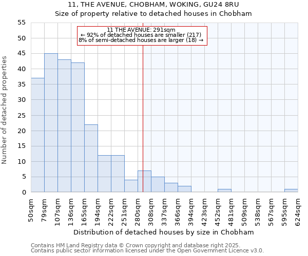 11, THE AVENUE, CHOBHAM, WOKING, GU24 8RU: Size of property relative to detached houses houses in Chobham