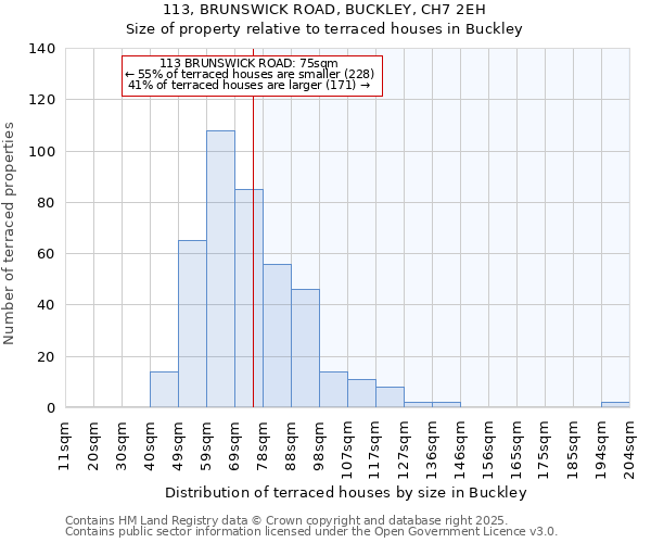 113, BRUNSWICK ROAD, BUCKLEY, CH7 2EH: Size of property relative to terraced houses houses in Buckley