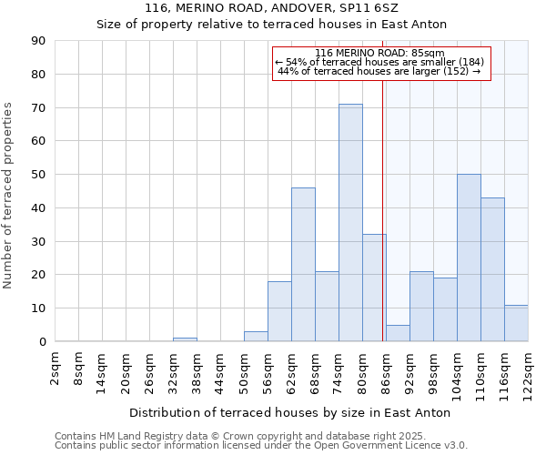 116, MERINO ROAD, ANDOVER, SP11 6SZ: Size of property relative to terraced houses houses in East Anton