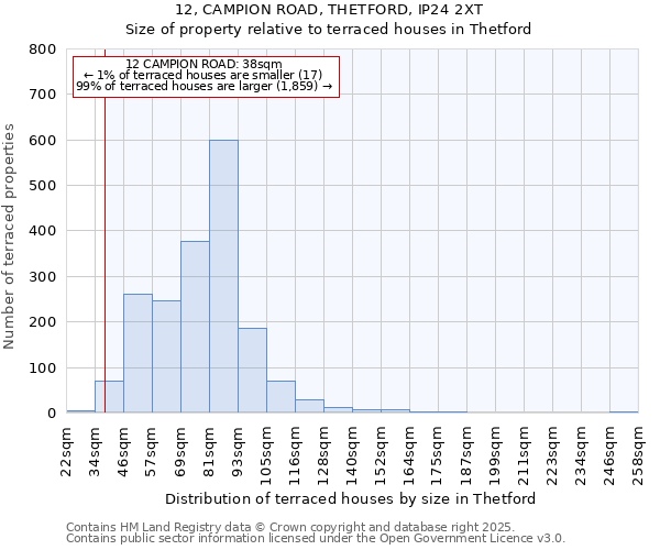 12, CAMPION ROAD, THETFORD, IP24 2XT: Size of property relative to terraced houses houses in Thetford