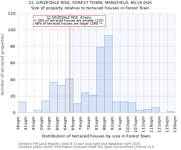 12, GRIZEDALE RISE, FOREST TOWN, MANSFIELD, NG19 0GA: Size of property relative to terraced houses houses in Forest Town