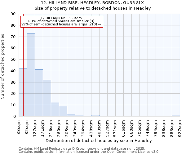 12, HILLAND RISE, HEADLEY, BORDON, GU35 8LX: Size of property relative to detached houses houses in Headley