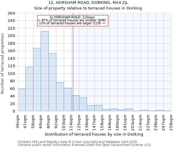 12, HORSHAM ROAD, DORKING, RH4 2JL: Size of property relative to terraced houses houses in Dorking