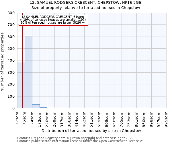 12, SAMUEL RODGERS CRESCENT, CHEPSTOW, NP16 5GB: Size of property relative to terraced houses houses in Chepstow