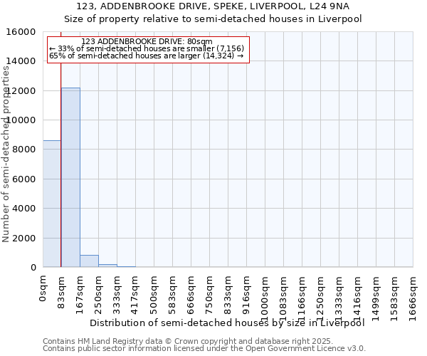 123, ADDENBROOKE DRIVE, SPEKE, LIVERPOOL, L24 9NA: Size of property relative to semi-detached houses houses in Liverpool