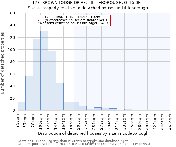 123, BROWN LODGE DRIVE, LITTLEBOROUGH, OL15 0ET: Size of property relative to detached houses houses in Littleborough