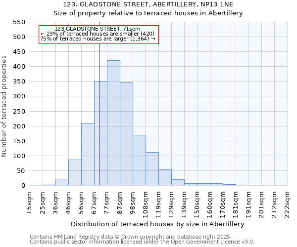 123, GLADSTONE STREET, ABERTILLERY, NP13 1NE: Size of property relative to terraced houses houses in Abertillery
