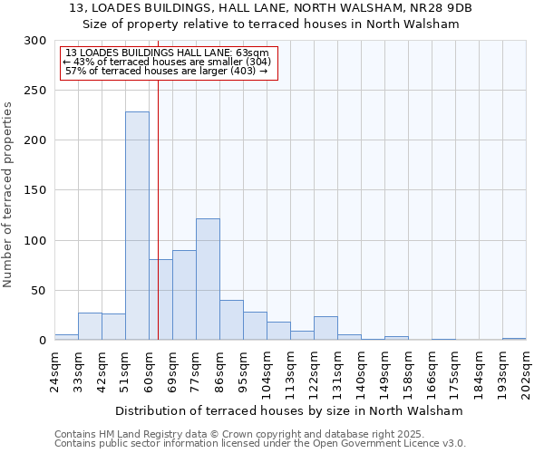 13, LOADES BUILDINGS, HALL LANE, NORTH WALSHAM, NR28 9DB: Size of property relative to terraced houses houses in North Walsham
