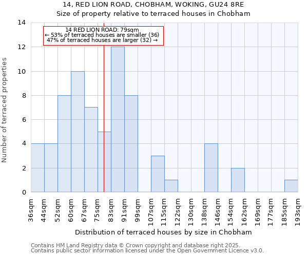 14, RED LION ROAD, CHOBHAM, WOKING, GU24 8RE: Size of property relative to terraced houses houses in Chobham