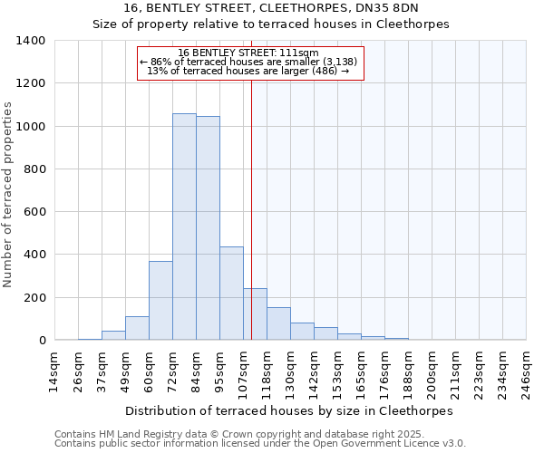 16, BENTLEY STREET, CLEETHORPES, DN35 8DN: Size of property relative to terraced houses houses in Cleethorpes