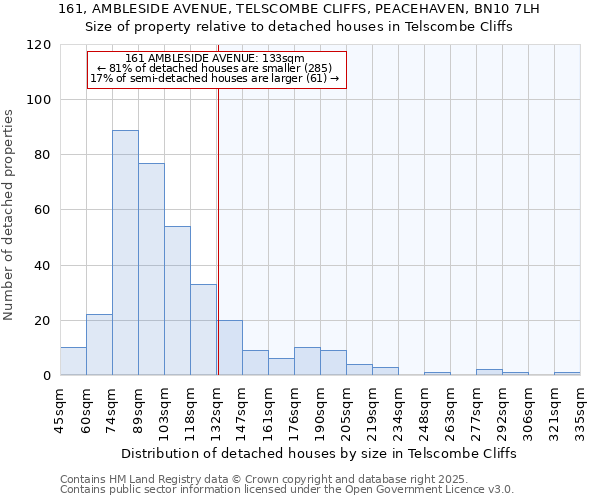 161, AMBLESIDE AVENUE, TELSCOMBE CLIFFS, PEACEHAVEN, BN10 7LH: Size of property relative to detached houses houses in Telscombe Cliffs