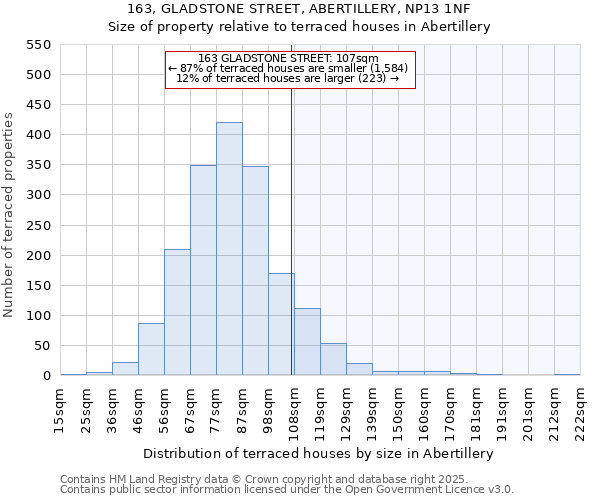 163, GLADSTONE STREET, ABERTILLERY, NP13 1NF: Size of property relative to terraced houses houses in Abertillery