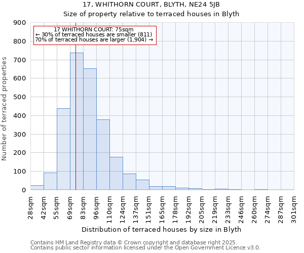 17, WHITHORN COURT, BLYTH, NE24 5JB: Size of property relative to terraced houses houses in Blyth