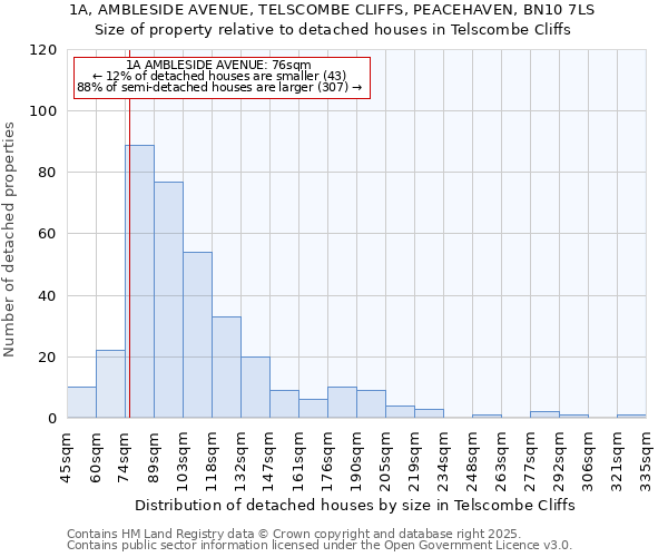 1A, AMBLESIDE AVENUE, TELSCOMBE CLIFFS, PEACEHAVEN, BN10 7LS: Size of property relative to detached houses houses in Telscombe Cliffs