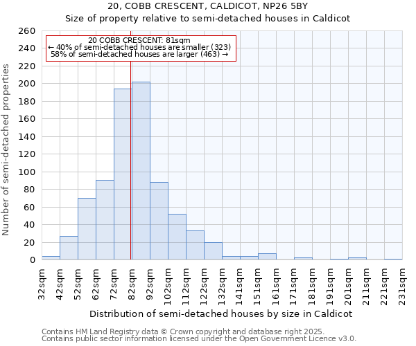 20, COBB CRESCENT, CALDICOT, NP26 5BY: Size of property relative to semi-detached houses houses in Caldicot
