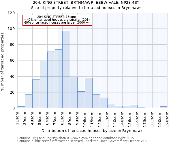 204, KING STREET, BRYNMAWR, EBBW VALE, NP23 4SY: Size of property relative to terraced houses houses in Brynmawr