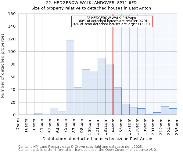 22, HEDGEROW WALK, ANDOVER, SP11 6FD: Size of property relative to detached houses houses in East Anton