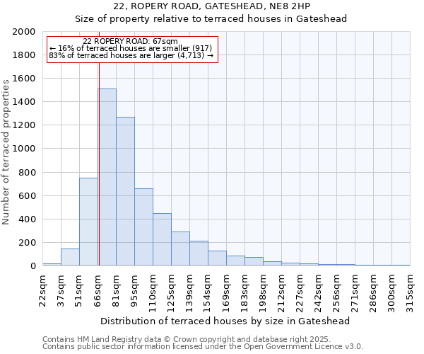 22, ROPERY ROAD, GATESHEAD, NE8 2HP: Size of property relative to terraced houses houses in Gateshead