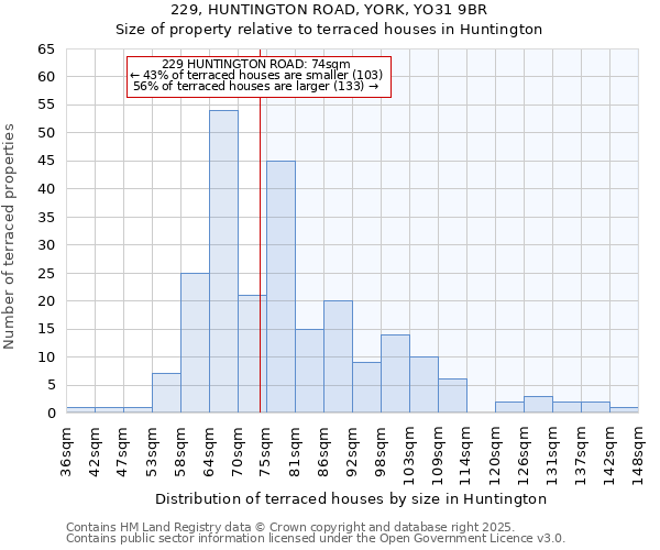 229, HUNTINGTON ROAD, YORK, YO31 9BR: Size of property relative to terraced houses houses in Huntington