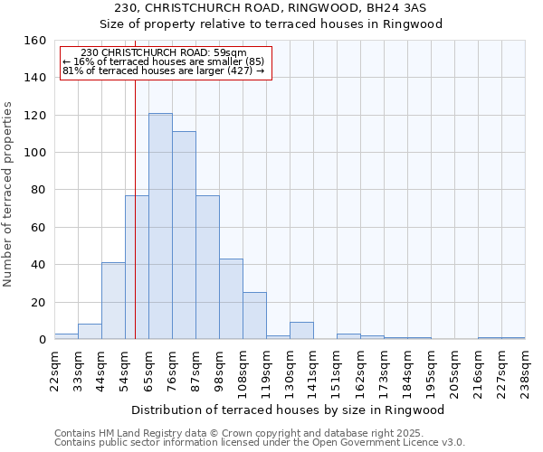 230, CHRISTCHURCH ROAD, RINGWOOD, BH24 3AS: Size of property relative to terraced houses houses in Ringwood