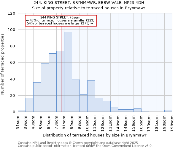 244, KING STREET, BRYNMAWR, EBBW VALE, NP23 4DH: Size of property relative to terraced houses houses in Brynmawr