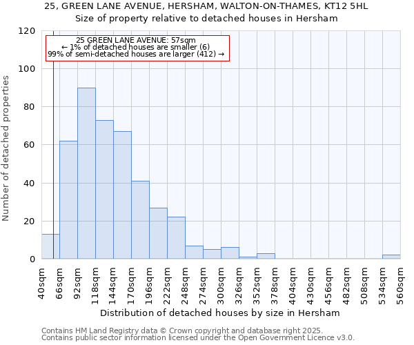 25, GREEN LANE AVENUE, HERSHAM, WALTON-ON-THAMES, KT12 5HL: Size of property relative to detached houses houses in Hersham