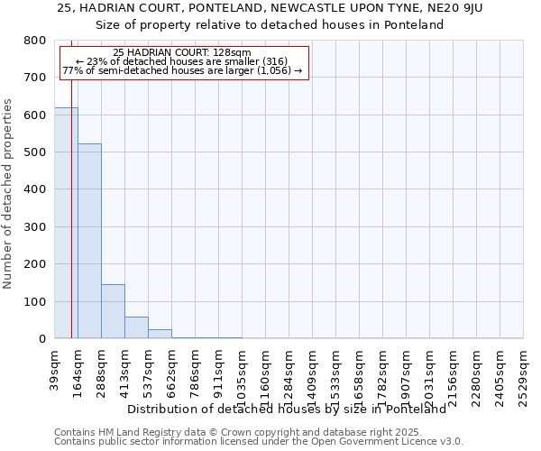 25, HADRIAN COURT, PONTELAND, NEWCASTLE UPON TYNE, NE20 9JU: Size of property relative to detached houses houses in Ponteland