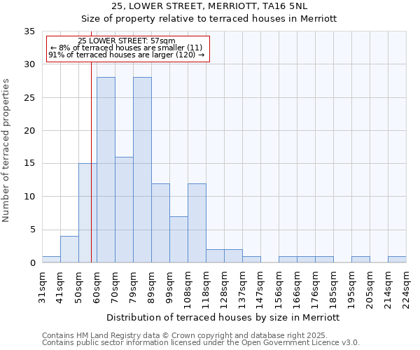 25, LOWER STREET, MERRIOTT, TA16 5NL: Size of property relative to terraced houses houses in Merriott