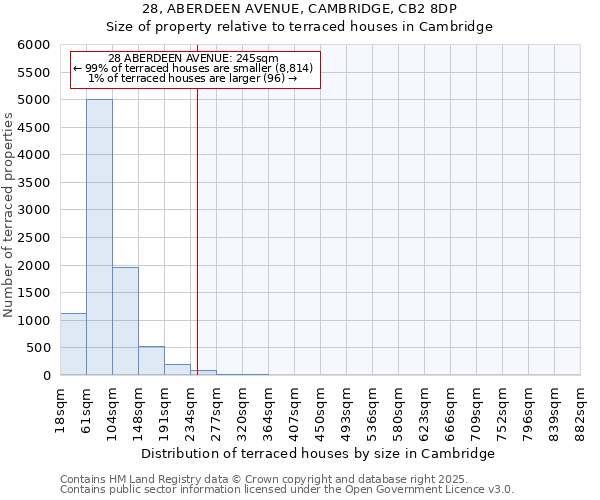28, ABERDEEN AVENUE, CAMBRIDGE, CB2 8DP: Size of property relative to terraced houses houses in Cambridge