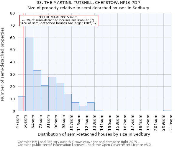 33, THE MARTINS, TUTSHILL, CHEPSTOW, NP16 7DP: Size of property relative to semi-detached houses houses in Sedbury