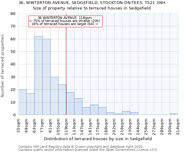 36, WINTERTON AVENUE, SEDGEFIELD, STOCKTON-ON-TEES, TS21 3NH: Size of property relative to terraced houses houses in Sedgefield