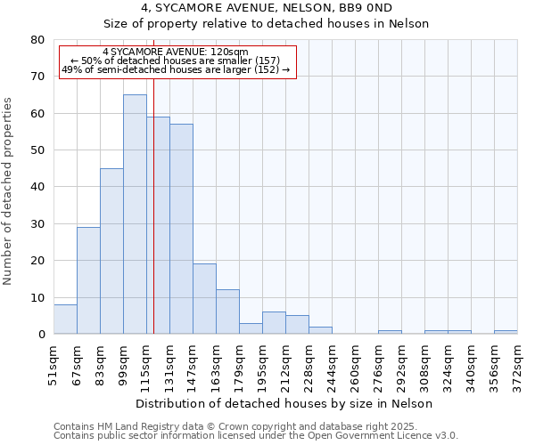 4, SYCAMORE AVENUE, NELSON, BB9 0ND: Size of property relative to detached houses houses in Nelson