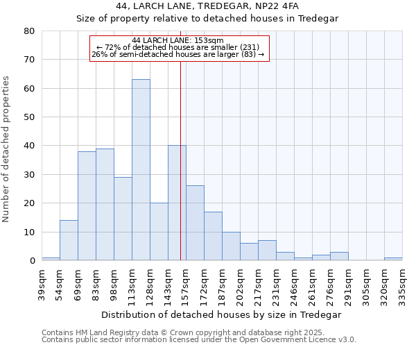44, LARCH LANE, TREDEGAR, NP22 4FA: Size of property relative to detached houses houses in Tredegar