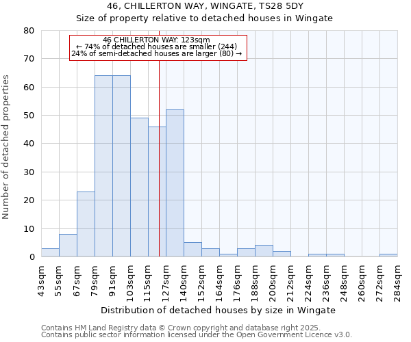 46, CHILLERTON WAY, WINGATE, TS28 5DY: Size of property relative to detached houses houses in Wingate