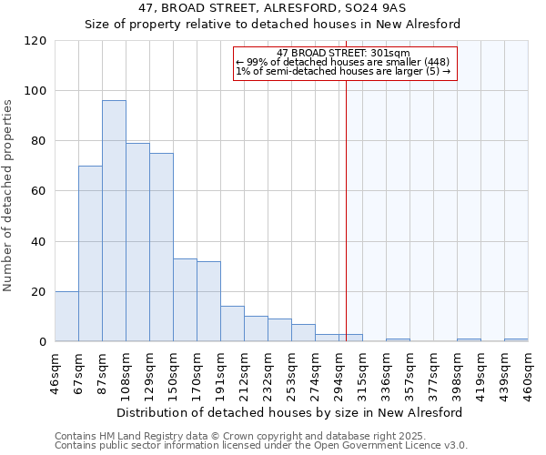 47, BROAD STREET, ALRESFORD, SO24 9AS: Size of property relative to detached houses houses in New Alresford