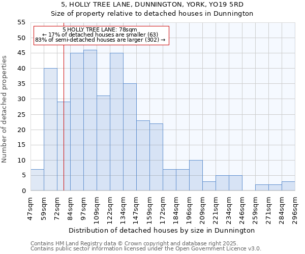 5, HOLLY TREE LANE, DUNNINGTON, YORK, YO19 5RD: Size of property relative to detached houses houses in Dunnington