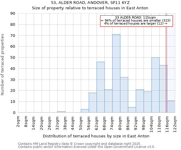 53, ALDER ROAD, ANDOVER, SP11 6YZ: Size of property relative to terraced houses houses in East Anton