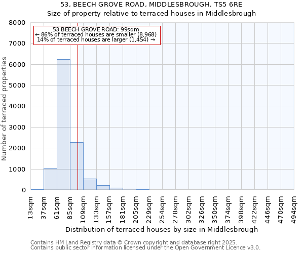 53, BEECH GROVE ROAD, MIDDLESBROUGH, TS5 6RE: Size of property relative to terraced houses houses in Middlesbrough