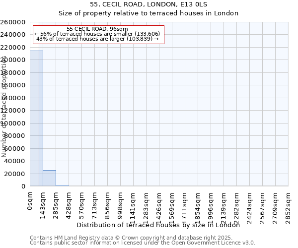 55, CECIL ROAD, LONDON, E13 0LS: Size of property relative to terraced houses houses in London