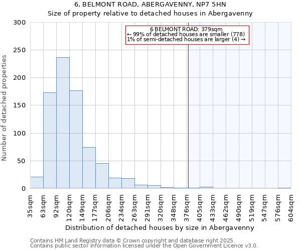 6, BELMONT ROAD, ABERGAVENNY, NP7 5HN: Size of property relative to detached houses houses in Abergavenny