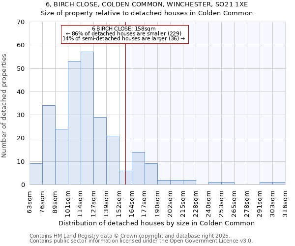 6, BIRCH CLOSE, COLDEN COMMON, WINCHESTER, SO21 1XE: Size of property relative to detached houses houses in Colden Common